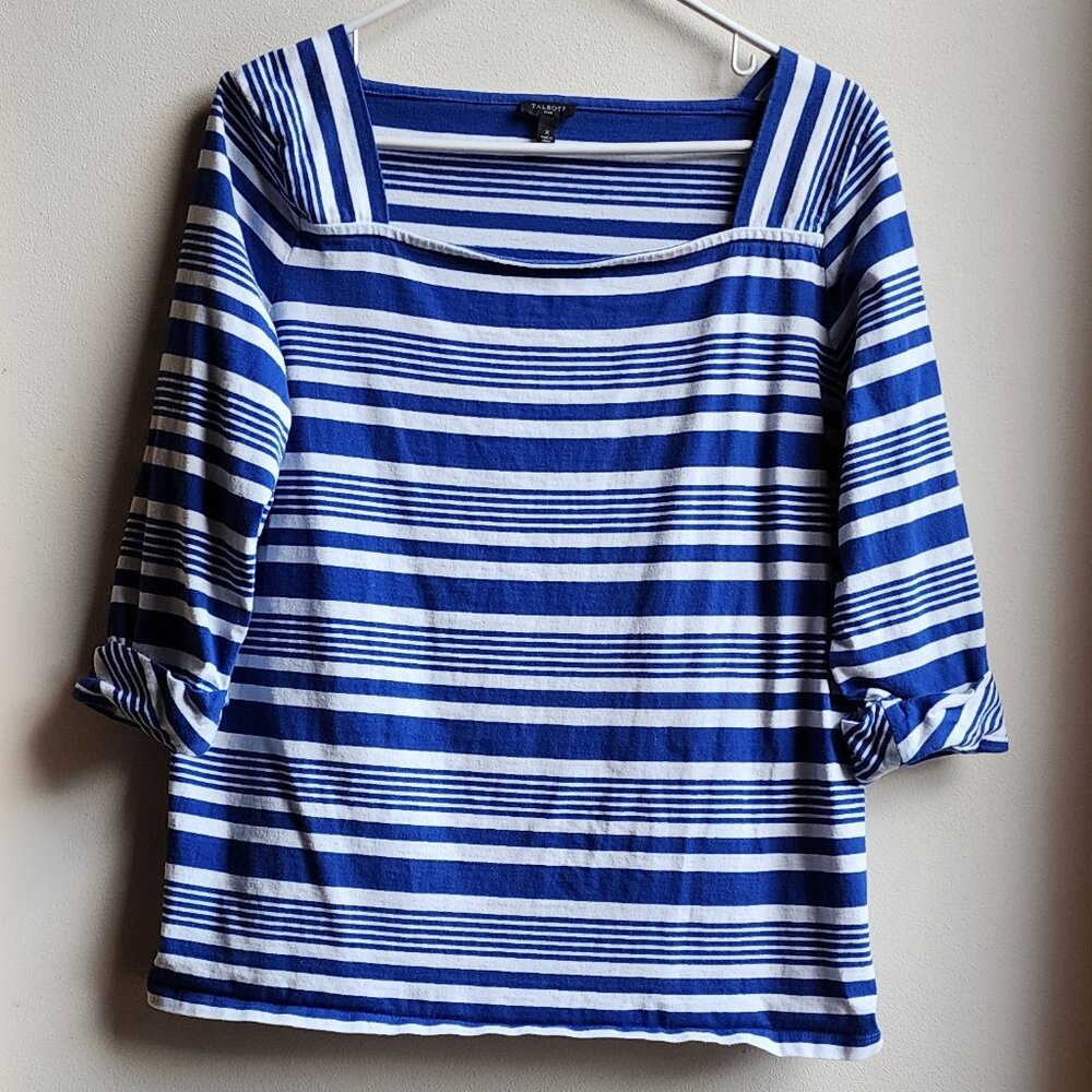Talbots Blue/White Striped Square Neck Shirt Size X